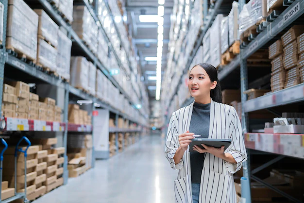 portrait-asian-woman-business-owner-using-digital-tablet-checking-amount-stock-product-inventory-shelf-distribution-warehouse-factorylogistic-business-shipping-delivery-service_609648-2196